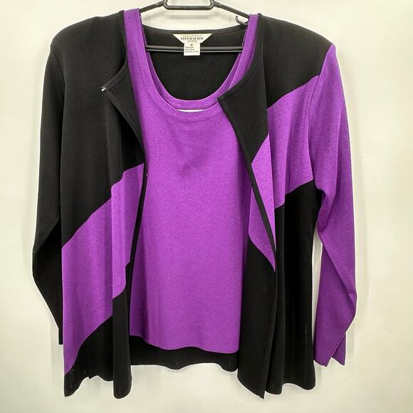 Misook 1X Black & Purple Knit Tank Top And Cardigan Jacket Set Quiet Luxury - Picture 1 of 9